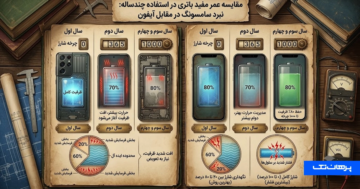 مقایسه عمر مفید باتری در استفاده چندساله